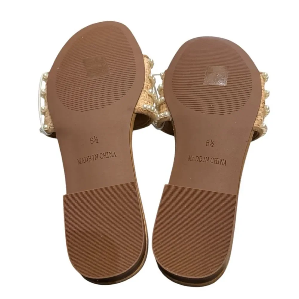 New J. Crew Women's Pearl Slide Raffia Sandals 6.5